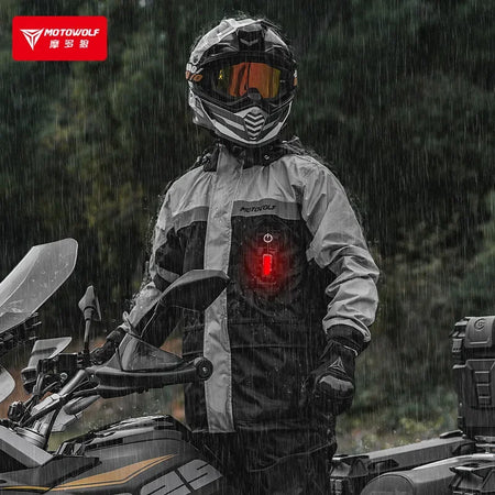 Durable unisex motorcycle rain jacket and pants set in yellow and grey