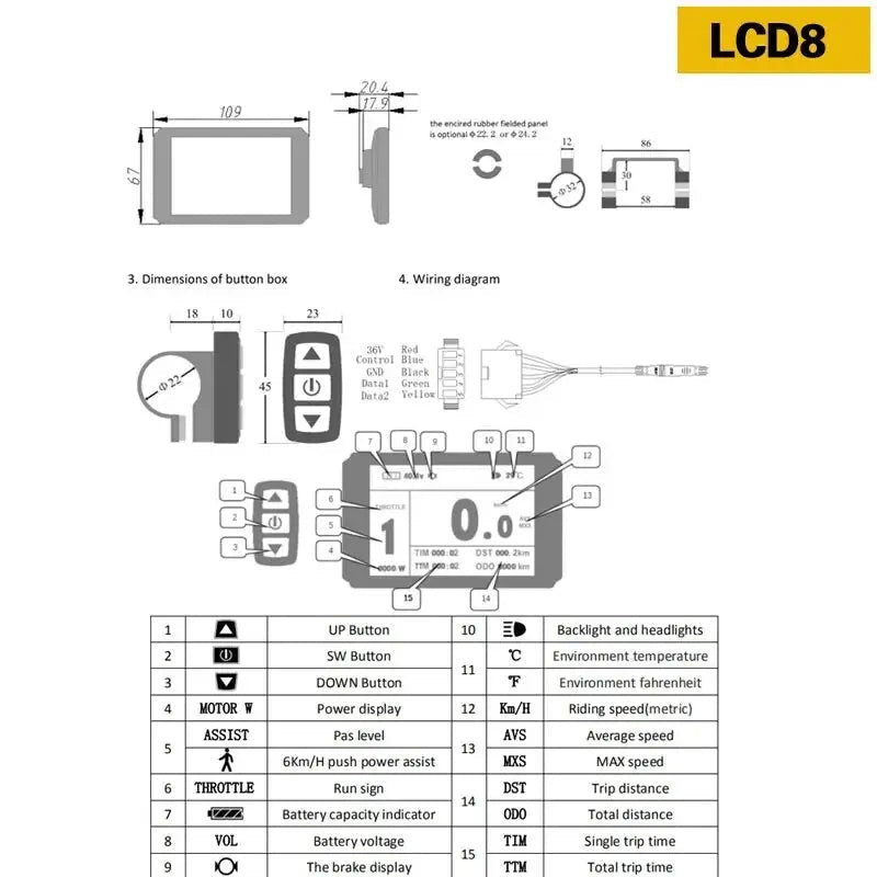 Durable waterproof LCD meter for electric bicycle controller