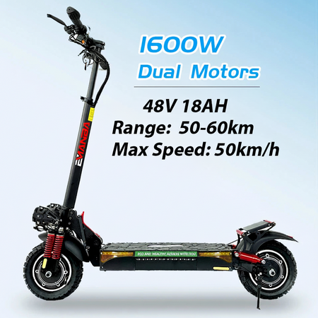 EMANBA X4 dual motor electric kick scooter parked on an outdoor trail highlighting its 10-inch off-road tires