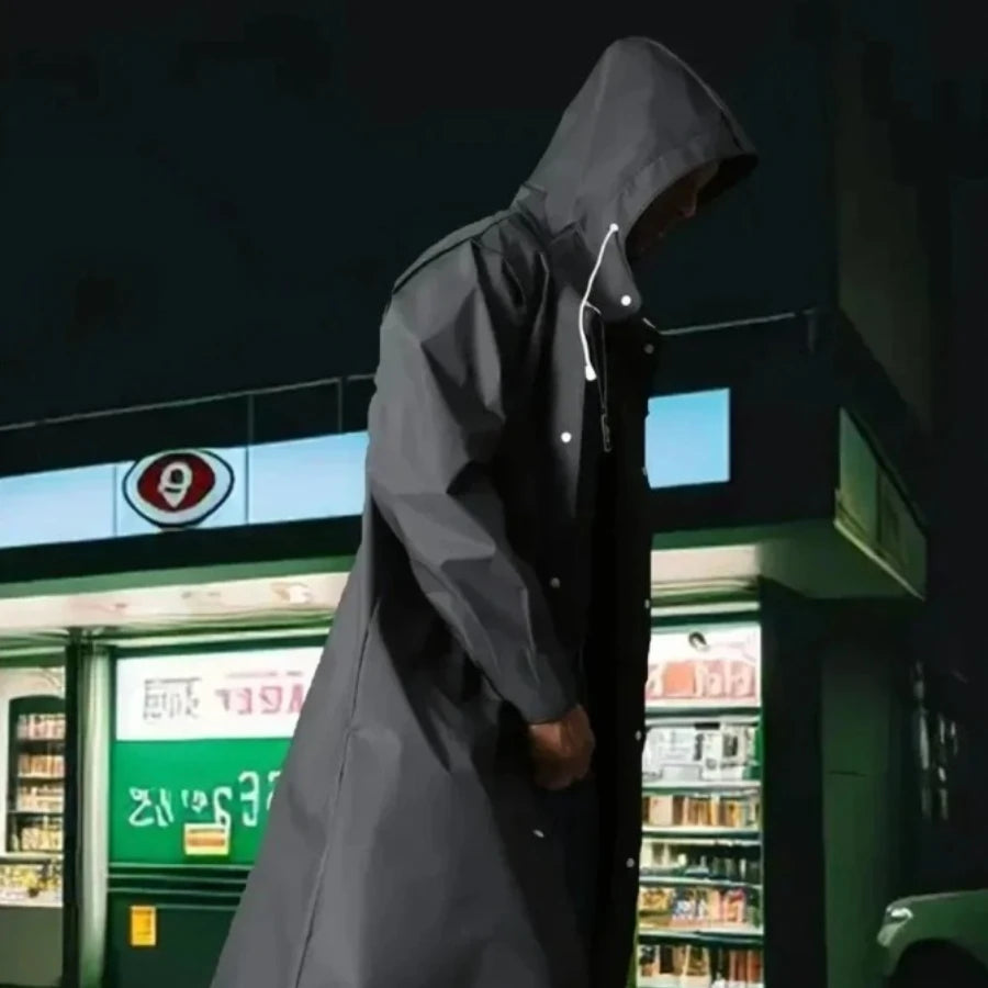 Eco-friendly chemical-free transparent rain poncho with durable waterproof construction.