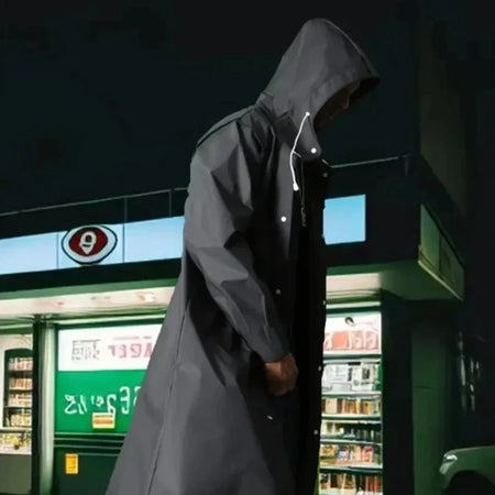 Eco-friendly chemical-free transparent rain poncho with durable waterproof construction.