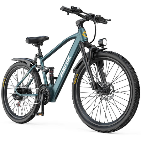   GT900 Electric Bike, Cyan, 24/26 Inch Rim, 750W Peak Motor, 28MPH, Dual Suspension, 13Ah/20Ah Removable Battery