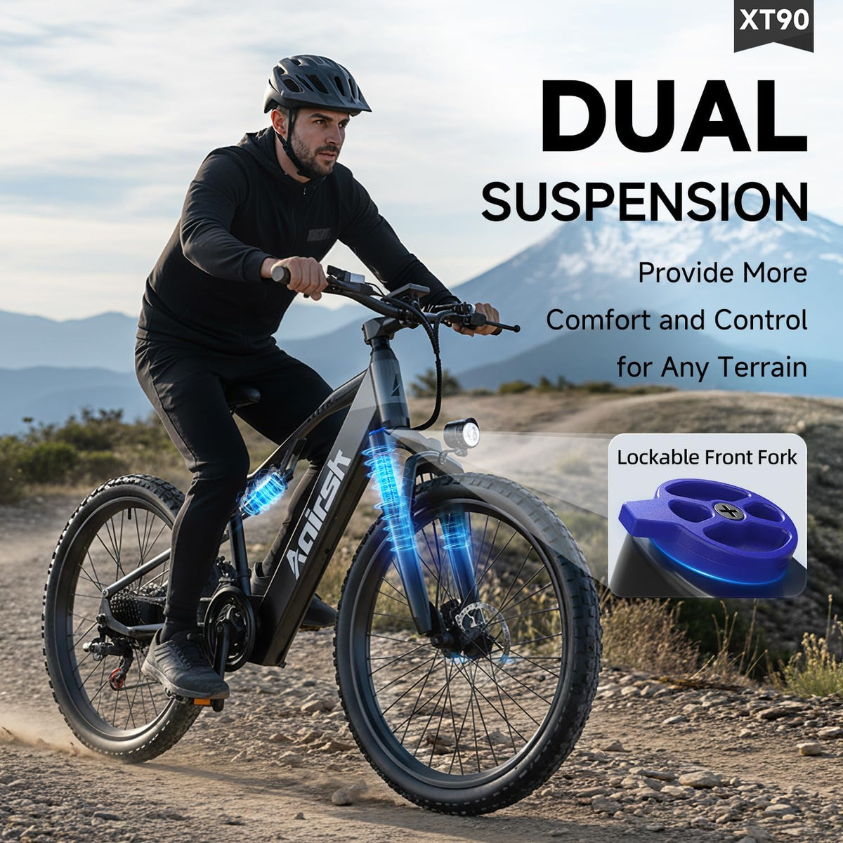   Aairsk XT90 26" Full Suspension eBike - 80mi Range, NFC Lock, 12-Month Warranty