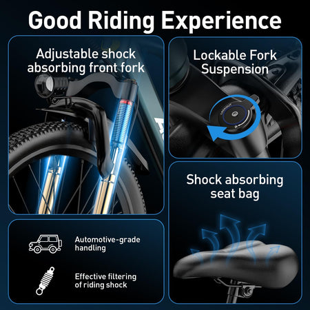   Aairsk GT300 750W Electric Bike for Adults, 24" 26" 40+ Mile Commuter Ebike, Removable Battery, NFC Unlock, 7-Speed Shimano, Suspension Fork