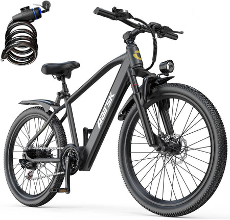   Aairsk GT300 750W Electric Bike for Adults, 24" 26" 40+ Mile Commuter Ebike, Removable Battery, NFC Unlock, 7-Speed Shimano, Suspension Fork