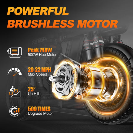   Aairsk RS5-20 14" Electric Bike | 500W Motor, 48V 20Ah Removable Battery, 25-40 Mile Range