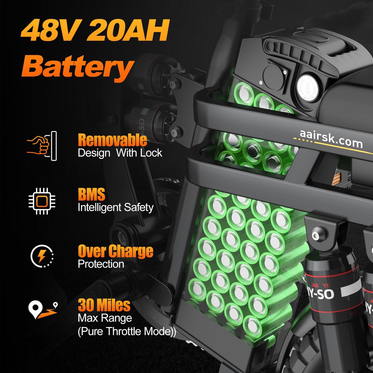   Aairsk RS5-20 14" Electric Bike | 500W Motor, 48V 20Ah Removable Battery, 25-40 Mile Range