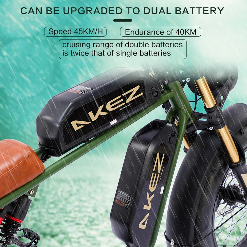   AKEZ S2 48V 750W Electric Bike – 13Ah Long Range Lithium Battery, 20” Fat Tire E-Bike for Adults