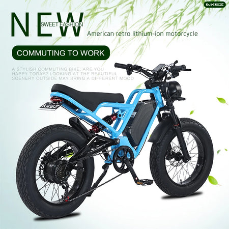   AKEZ Jaguar 48V 1500W Vintage Electric Motorcycle – 18Ah Fat Tire E-Bike with Suspension Fork for Adults