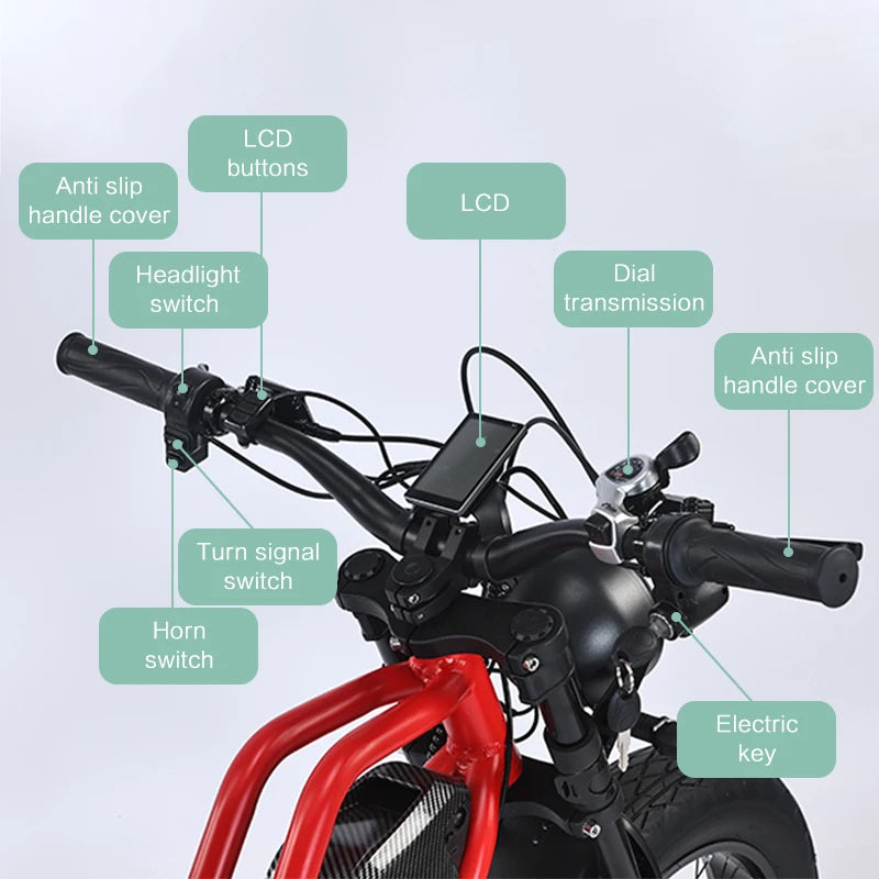   AKEZ Jaguar 48V 1500W Vintage Electric Motorcycle – 18Ah Fat Tire E-Bike with Suspension Fork for Adults