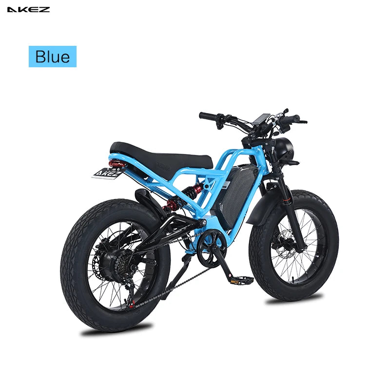   AKEZ Jaguar 48V 1500W Vintage Electric Motorcycle – 18Ah Fat Tire E-Bike with Suspension Fork for Adults