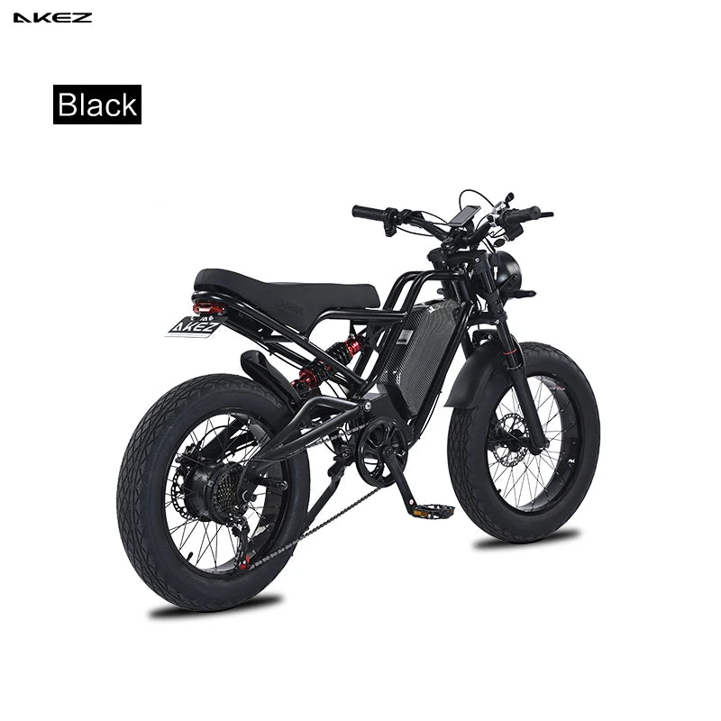   AKEZ Jaguar 48V 1500W Vintage Electric Motorcycle – 18Ah Fat Tire E-Bike with Suspension Fork for Adults
