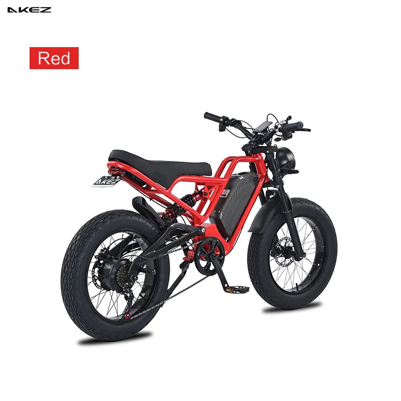   AKEZ Jaguar 48V 1500W Vintage Electric Motorcycle – 18Ah Fat Tire E-Bike with Suspension Fork for Adults