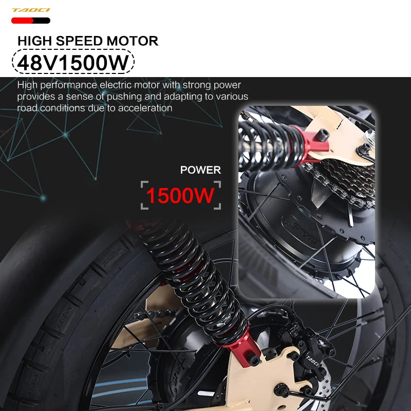   AKEZ V07 48V 1500W Fat Tire Electric Bike – 18Ah Long Range Off-Road E-Bike for Adults with 20” Tires & Steel Frame