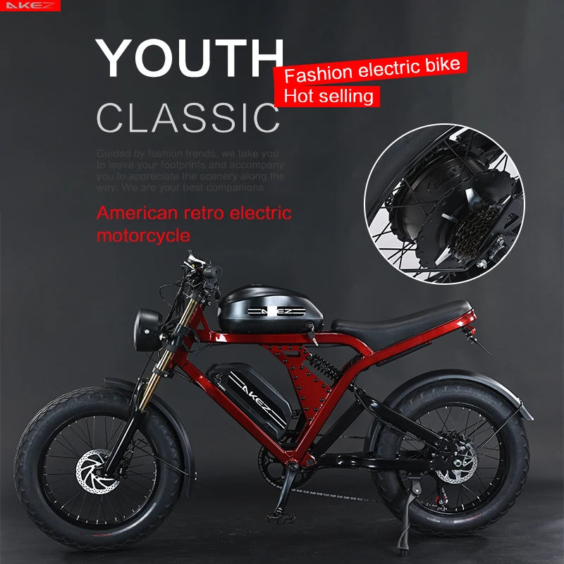   US Warehouse AKEZ 48V 1500W Electric Bike for Adults, 41Ah Lithium Battery, Long Range Powerful E-Bike
