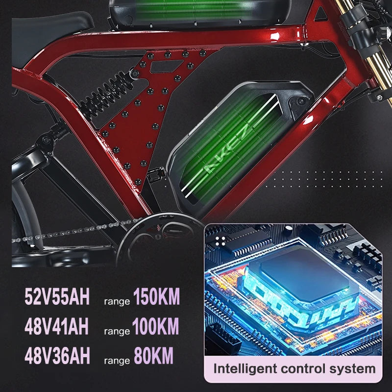   US Warehouse AKEZ 48V 1500W Electric Bike for Adults, 41Ah Lithium Battery, Long Range Powerful E-Bike