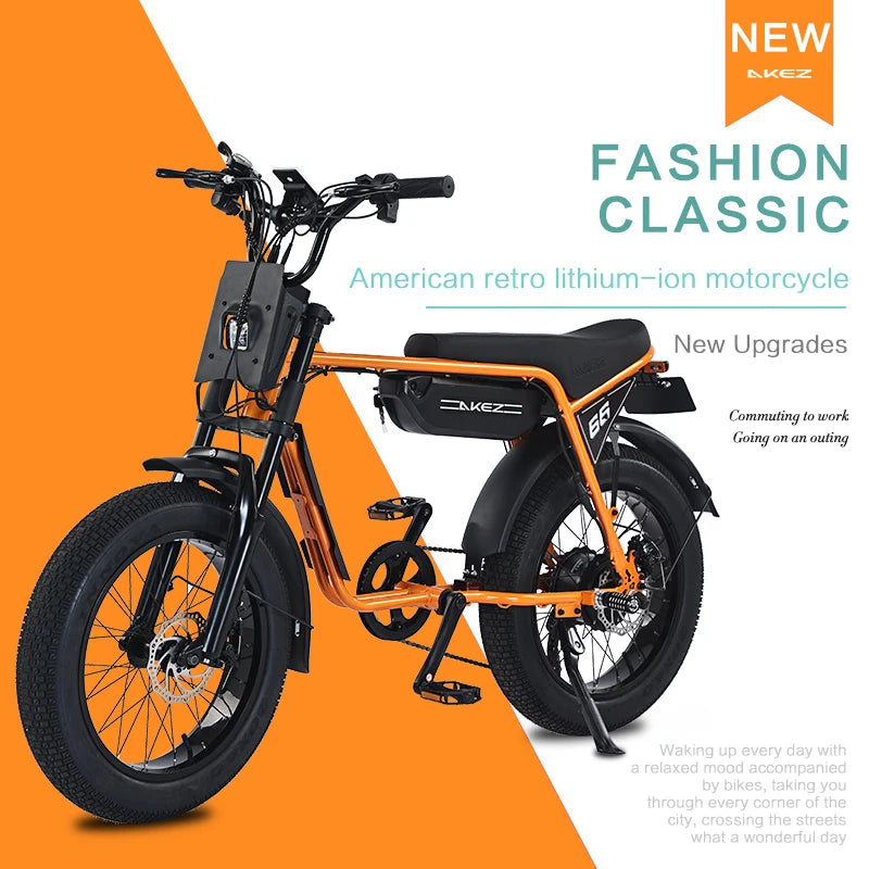   AKEZ ZX 48V 750W Electric Bike – 13Ah Lithium Battery, 20” Aluminum Alloy E-Bike for Adults