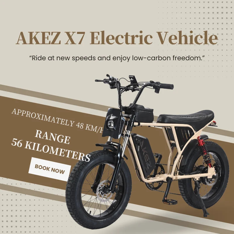   AKEZ X7 48V 750W Electric Bike – 20” Carbon Steel Frame, Long Range E-Bike for Adults