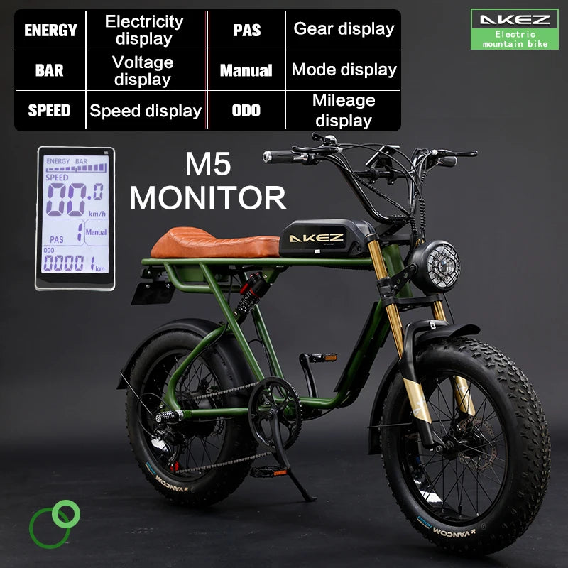   AKEZ S1 48V 750W Electric Bike – 13Ah Carbon Steel Frame, 20” Wheels, Long Range E-Bike for Adults