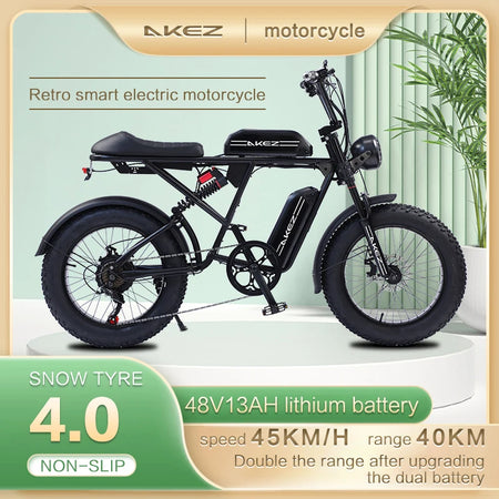   AKEZ S2 48V 750W Electric Bike – 26Ah Steel Frame, 20” Wheels, Long Range E-Bike for Adults