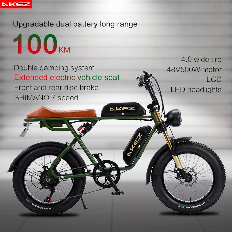   AKEZ S1 48V 750W Electric Bike – 26Ah Steel Frame, 20” Wheels, Long Range E-Bike for Adults