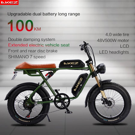   AKEZ S1 48V 750W Electric Bike – 26Ah Steel Frame, 20” Wheels, Long Range E-Bike for Adults