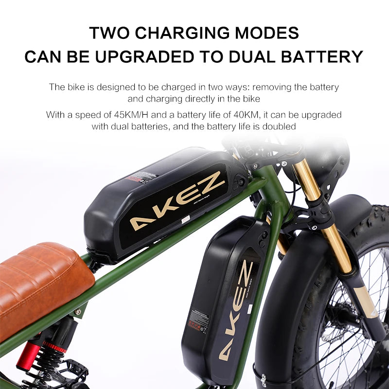   AKEZ S1 48V 750W Electric Bike – 26Ah Steel Frame, 20” Wheels, Long Range E-Bike for Adults