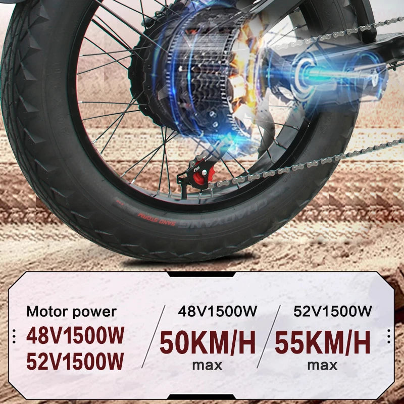   AKEZ King Kong 52V 750W Electric Bike – 20” Aluminum Alloy Frame, Long Range E-Bike for Adults