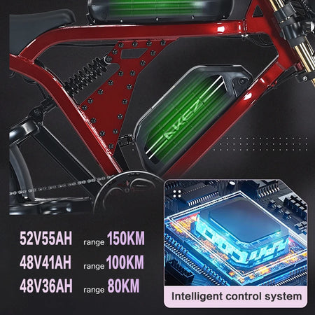   AKEZ King Kong 52V 750W Electric Bike – 20” Aluminum Alloy Frame, Long Range E-Bike for Adults