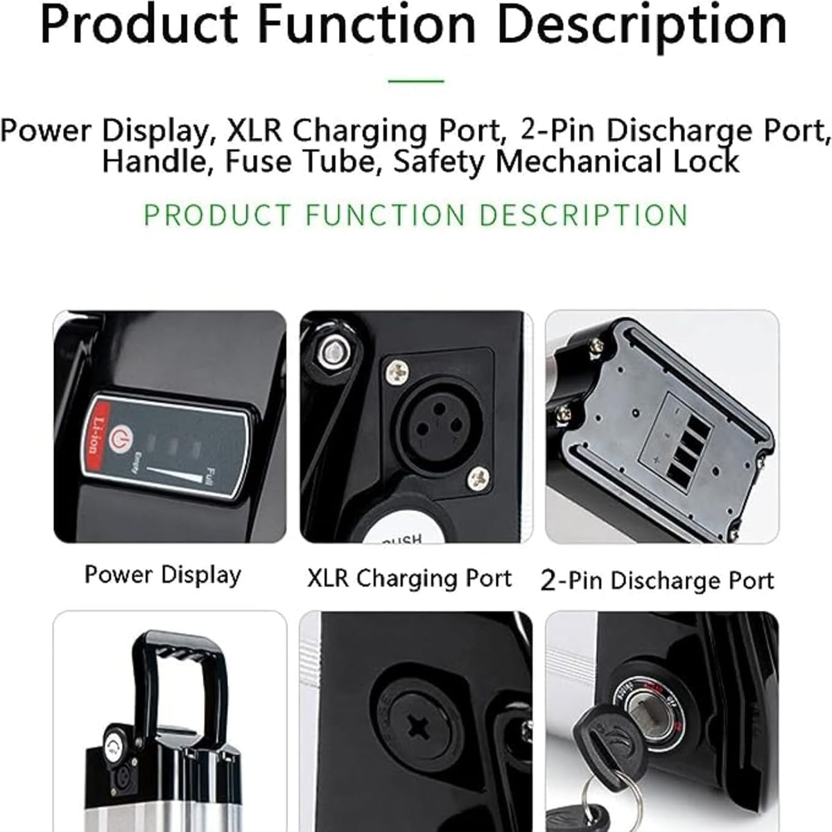   36V/48V E-Bike Battery 15.6Ah/18Ah/21Ah Lithium Pack with Lock, LED Indicator & Handle | Aluminum Alloy Shell for 250W–1000W Motors