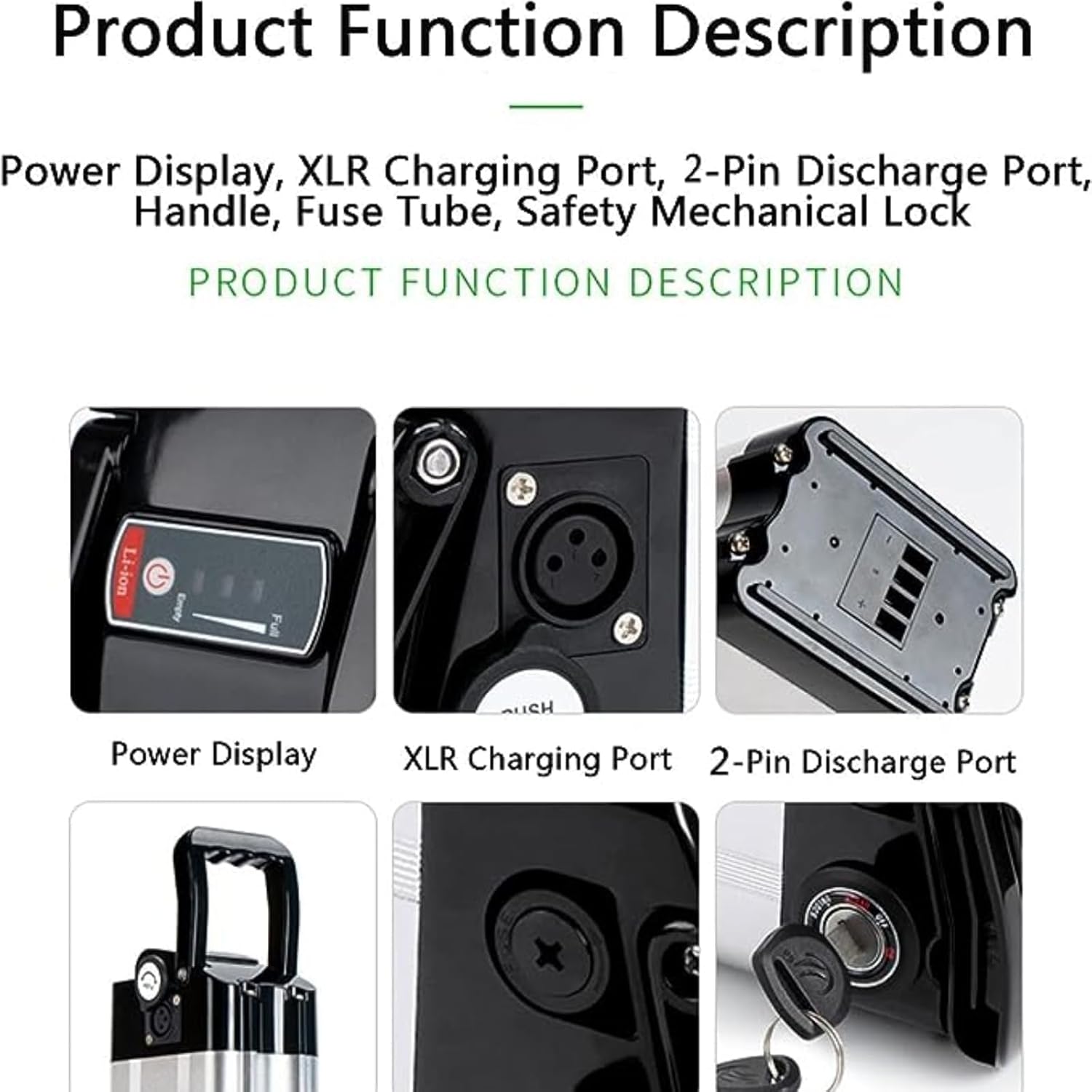   36V/48V E-Bike Battery 15.6Ah/18Ah/21Ah Lithium Pack with Lock, LED Indicator & Handle | Aluminum Alloy Shell for 250W–1000W Motors