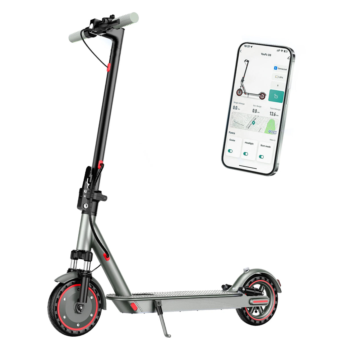 Electric Scooter with 36V 10.5Ah Battery and 21 Miles Range