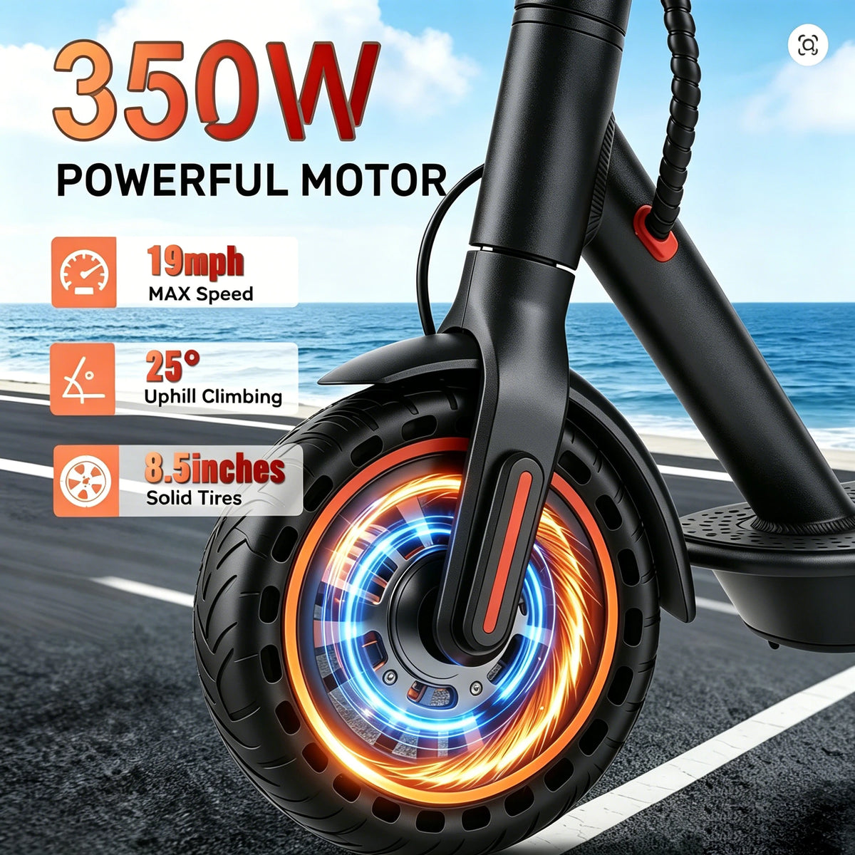 Electric Scooter with 8.5 Inch Solid Tires and Dual Brakes