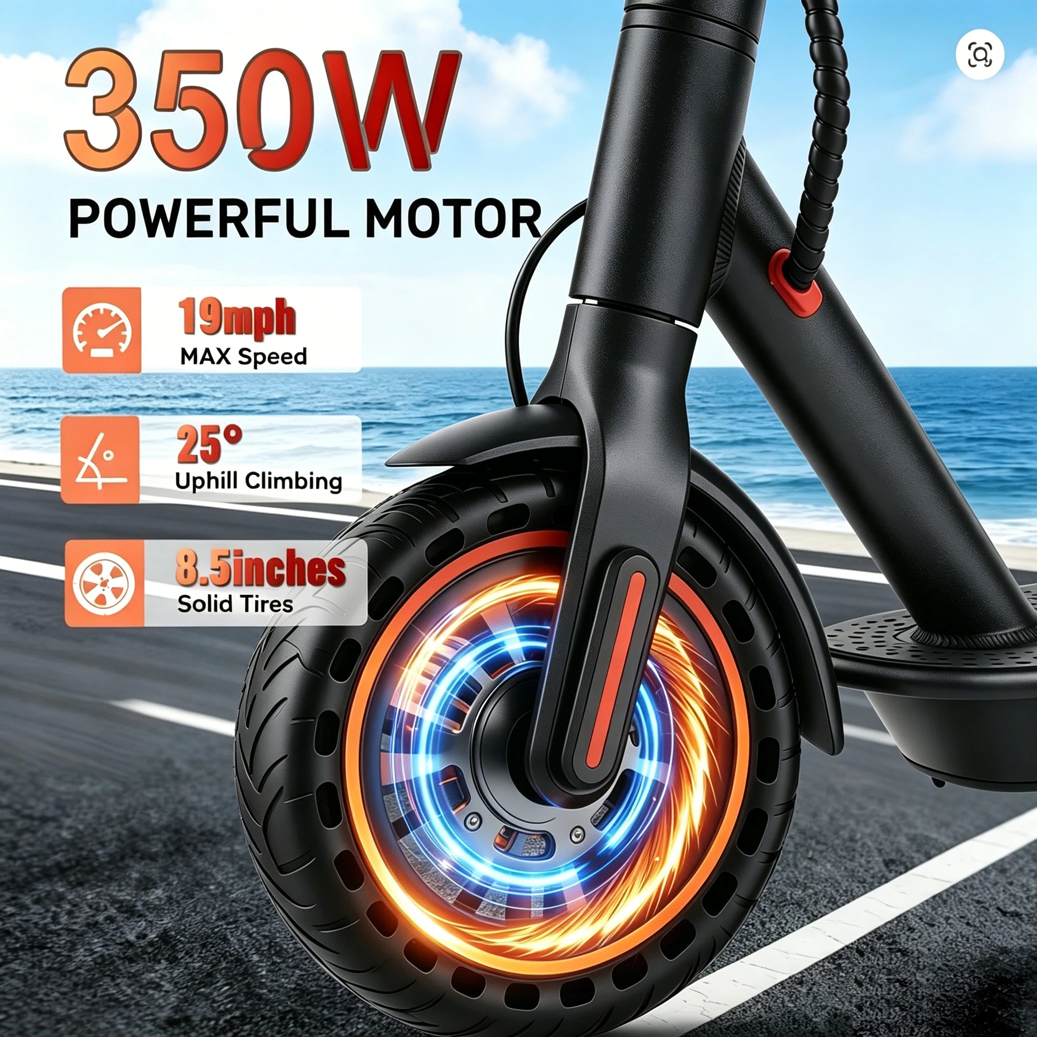 Electric Scooter with 8.5 Inch Solid Tires and Dual Brakes