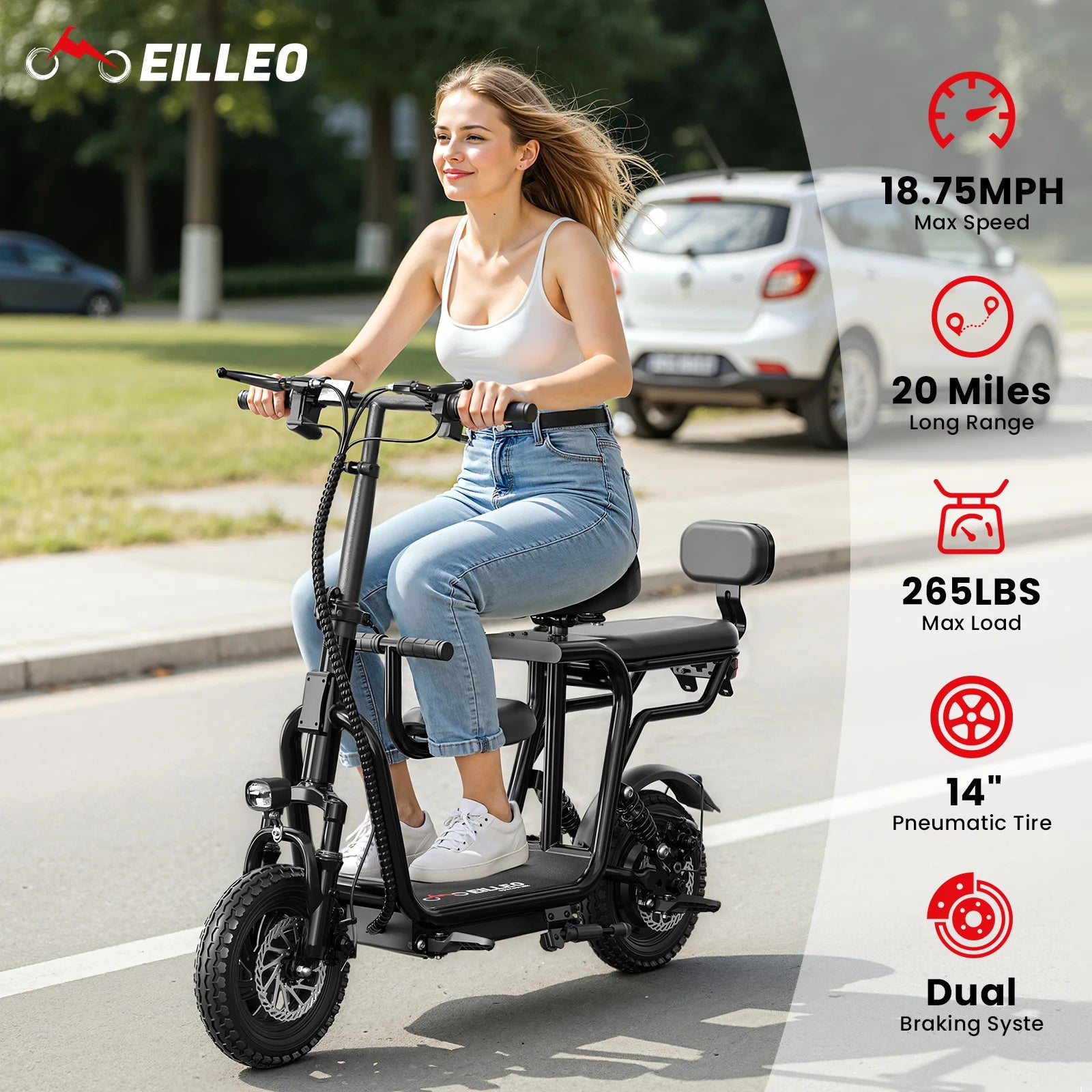 Electric Scooter with Dual Seat Comfort for Adults and Families