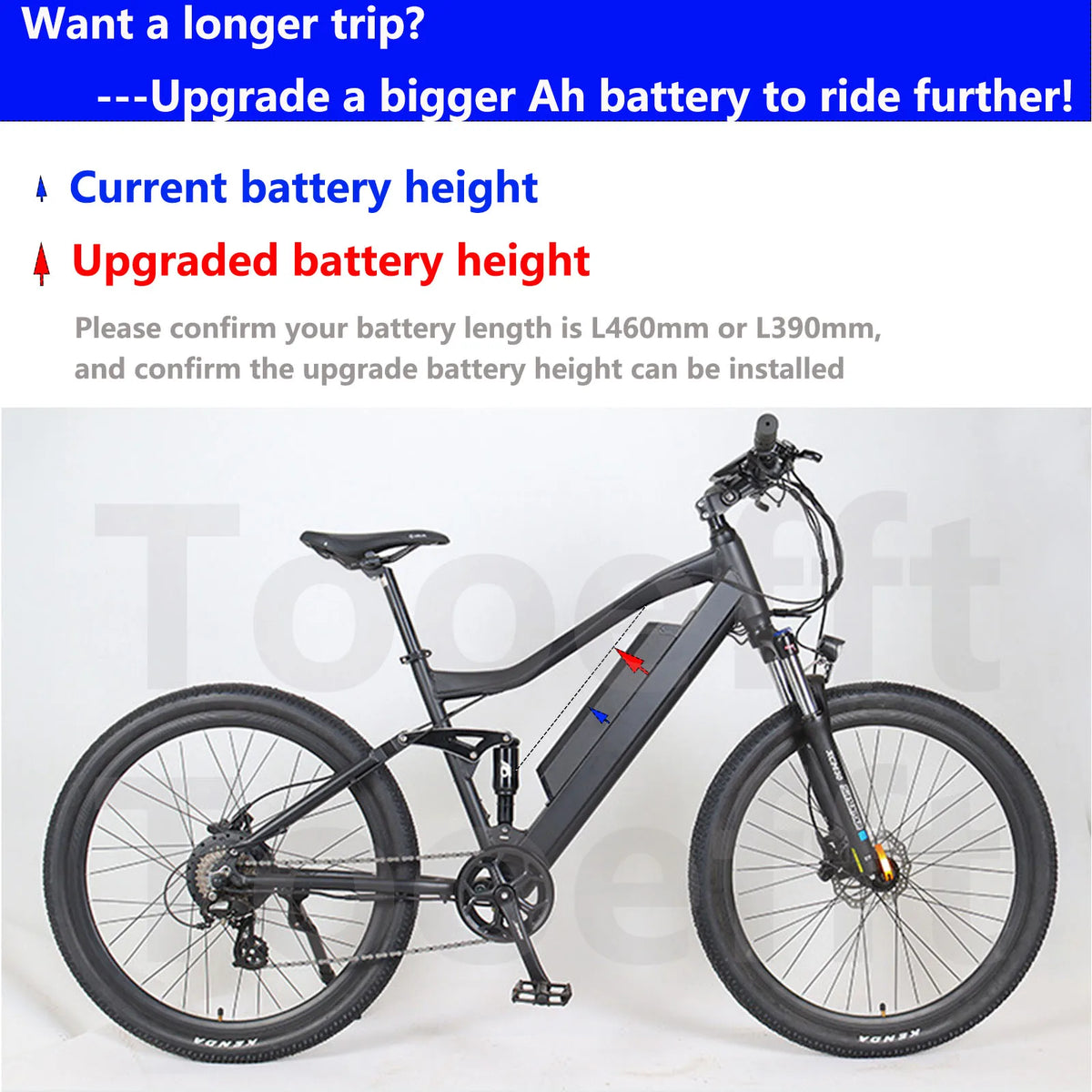 Electric bike battery supporting up to 1000W motor