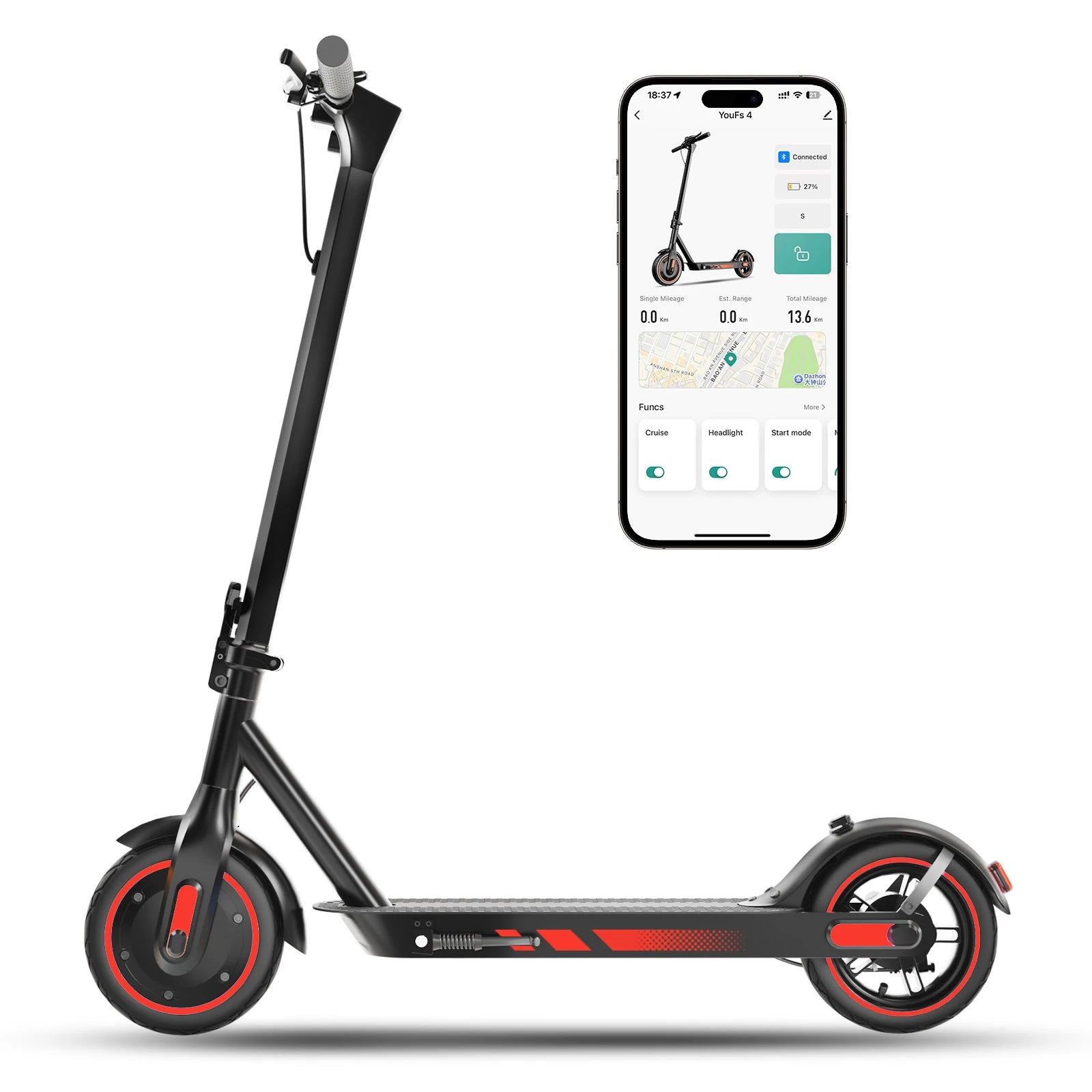 Elektrische scooter met schokabsorberende banden