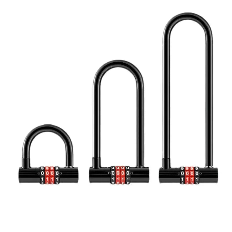 Extended U-shaped anti-theft combination lock for bicycles and glass doors