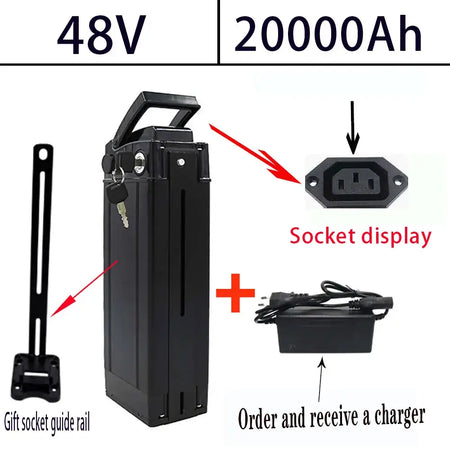 48V Folding E-Bike Battery - 12Ah 20Ah 30Ah 40Ah Lithium-ion 18650 Pack for 250W-800W Motors with charger and guide rail.