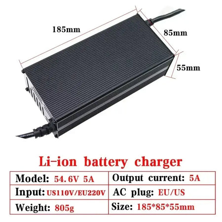 Smart Aluminum Li-ion Battery Charger - 48V 60V 72V (54.6V/67.2V/84V) 5A-20A High Current with specifications.