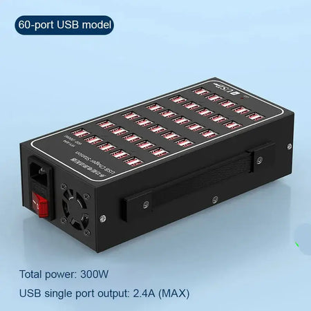 Multi-Port USB Desktop Station - 10/20/30/40/50/60 Port High Wattage Smart Charger with 60 ports and 300W power.
