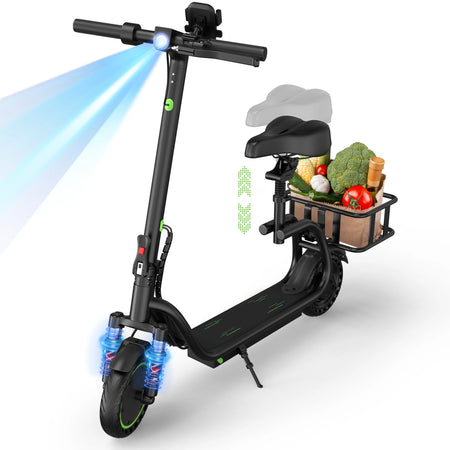 Foldable Electric Scooter with Comfortable Seat and Storage Basket