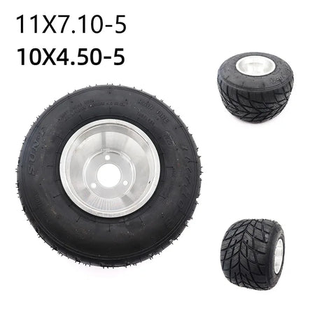 Front 10x4.50-5 Go Kart Tire
and Rear 11x7.10-5 Go Kart Tire