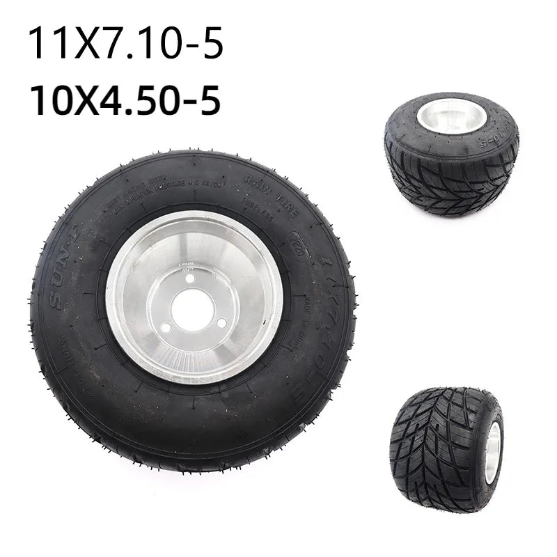 Front 10x4.50-5 Go Kart Tire
and Rear 11x7.10-5 Go Kart Tire