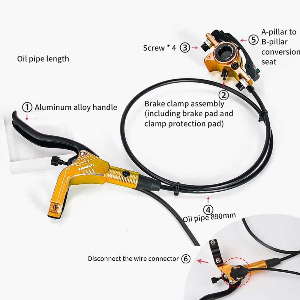 Front and rear hydraulic disc brake set for electric bike upgrades