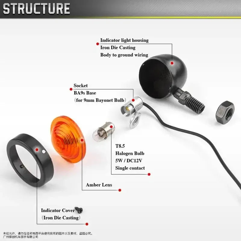 Front and rear motorcycle LED turn signal lamps
