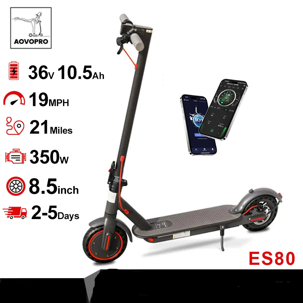Front view of AOVOPRO ES80 electric scooter with sleek and modern design