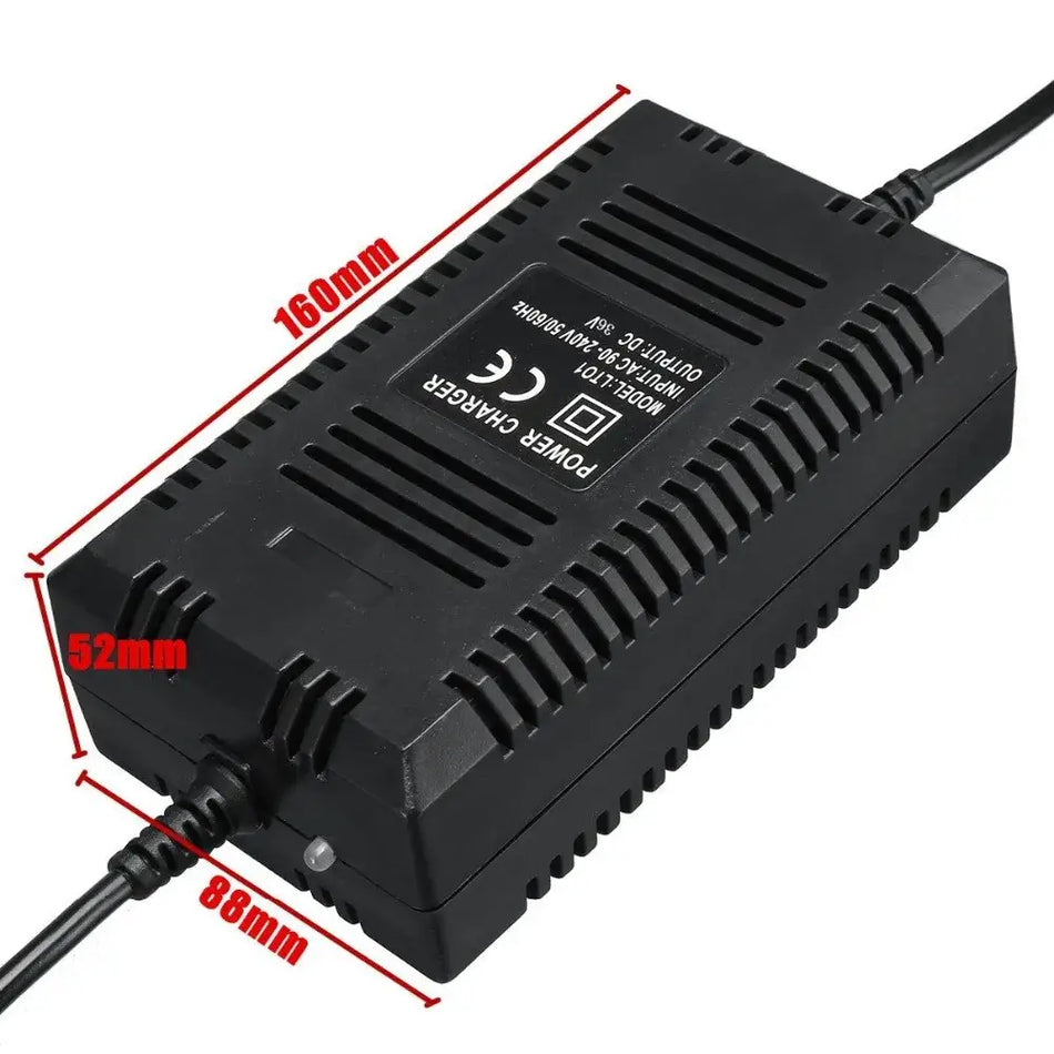 36V 1.8A Smart Lead Acid Battery Charger - GX12 3-Pin 12mm Aviation Connector dimensions and design overview.
