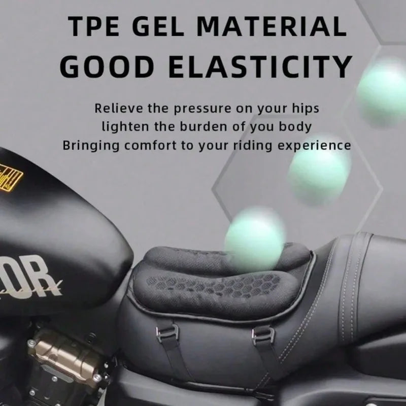 Gel motorcycle seat pad with honeycomb design and pressure relief