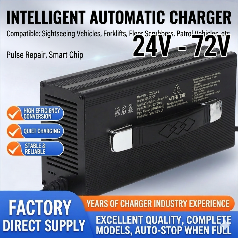 24V-72V  (10A-30Ah) Smart Lithium Battery Charger with Aluminum Shell for Electric Vehicles & Forklifts
